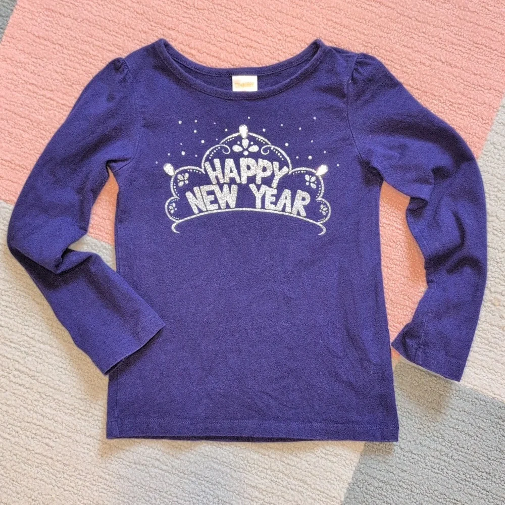Girls 5T Navy Blue 'Happy New Year' Long Sleeve Shirt